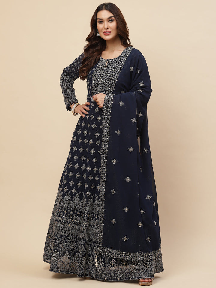 Resham Jaal Georgette Kurta With Churidar &amp; Dupatta