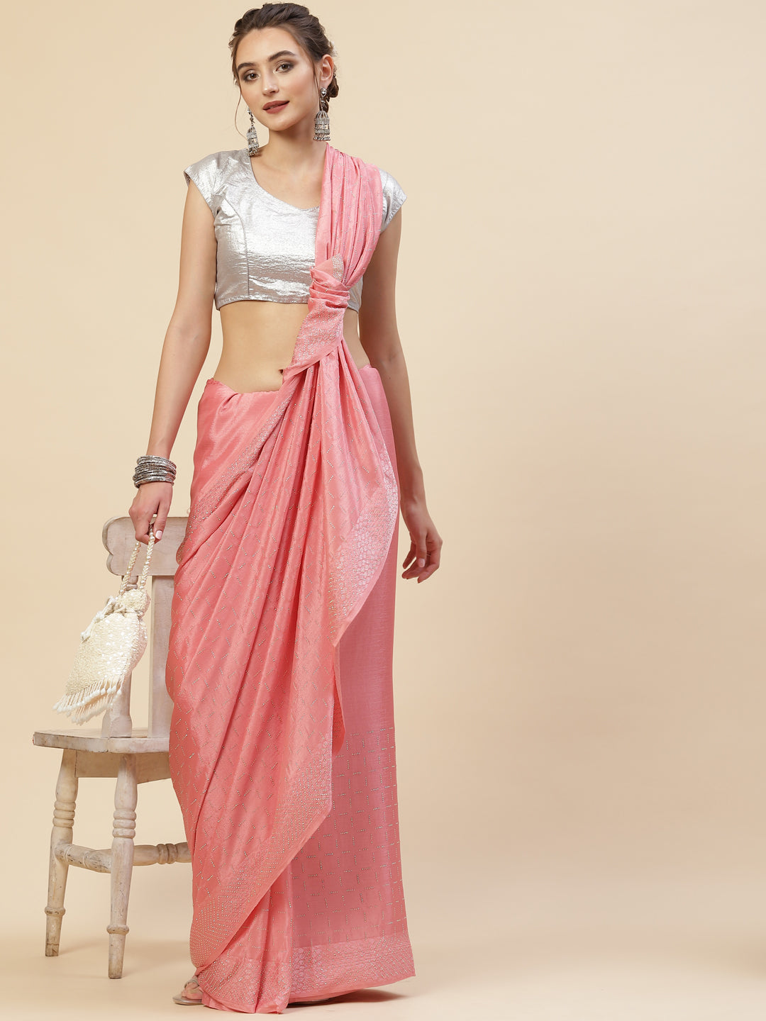 Stone Georgette Plain Saree