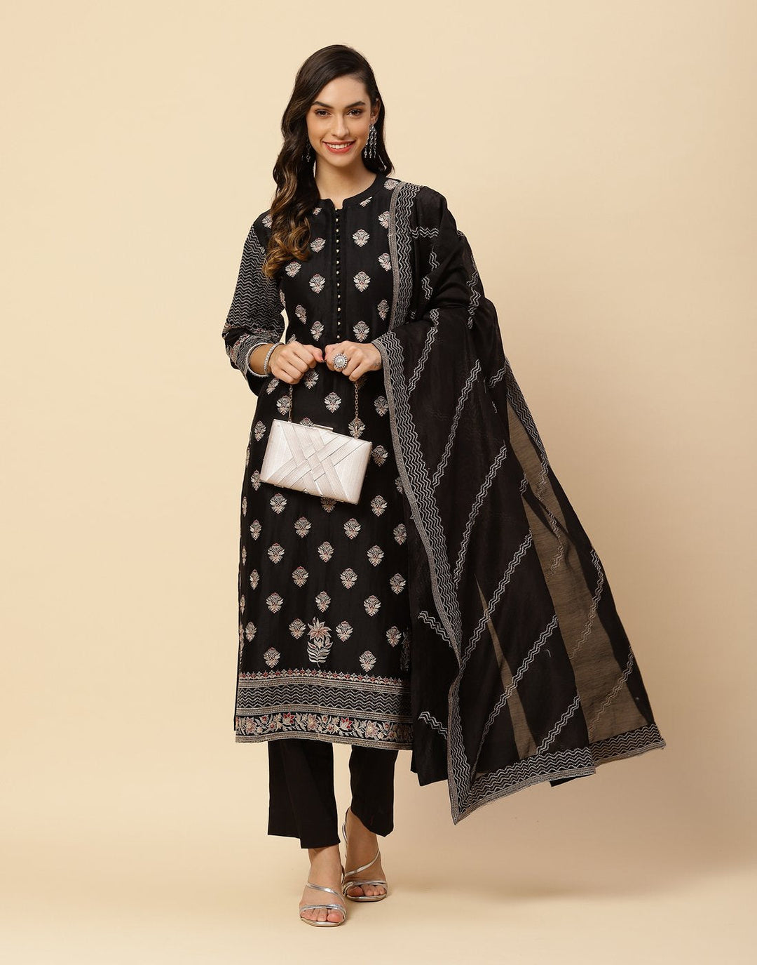 Resham Booti Embroidered Cotton Chanderi Salwar Kameez Stitched Suit With Chanderi Dupatta
