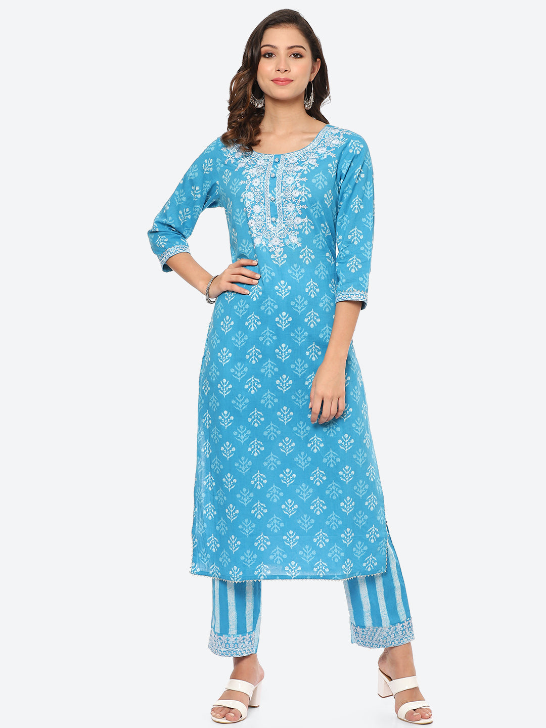 Sequin Work Printed Cotton Kurta With Pant