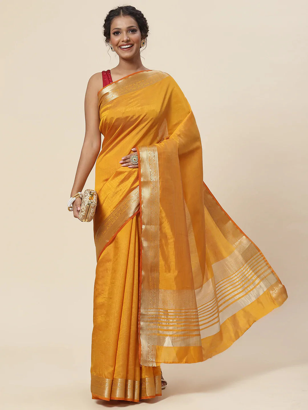 Plain Zari Border Handloom Woven Saree