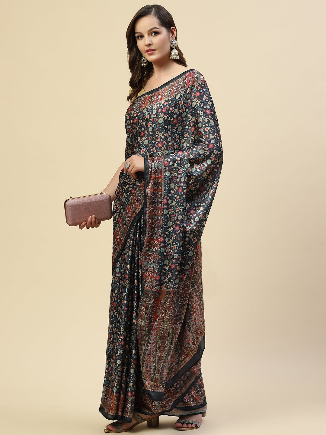 Floral Printed Satin Saree