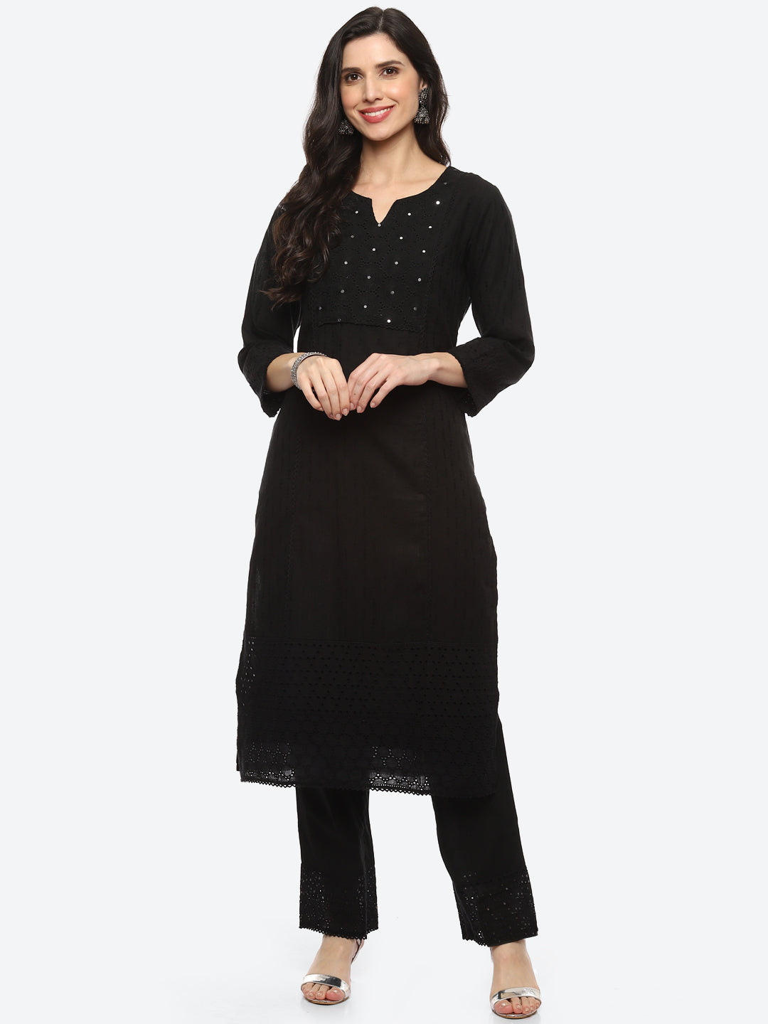 Thread Embroidered Cotton Kurta With Pant