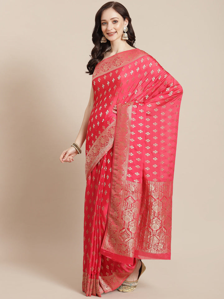 Zari Border Booti Crepe Woven Saree