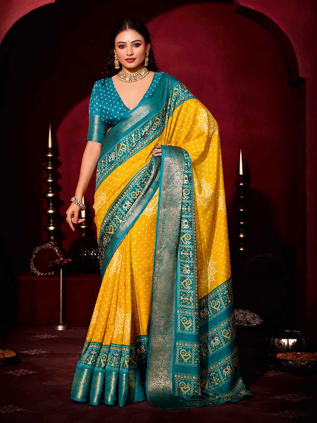 Bandhani Printed Art Silk Saree