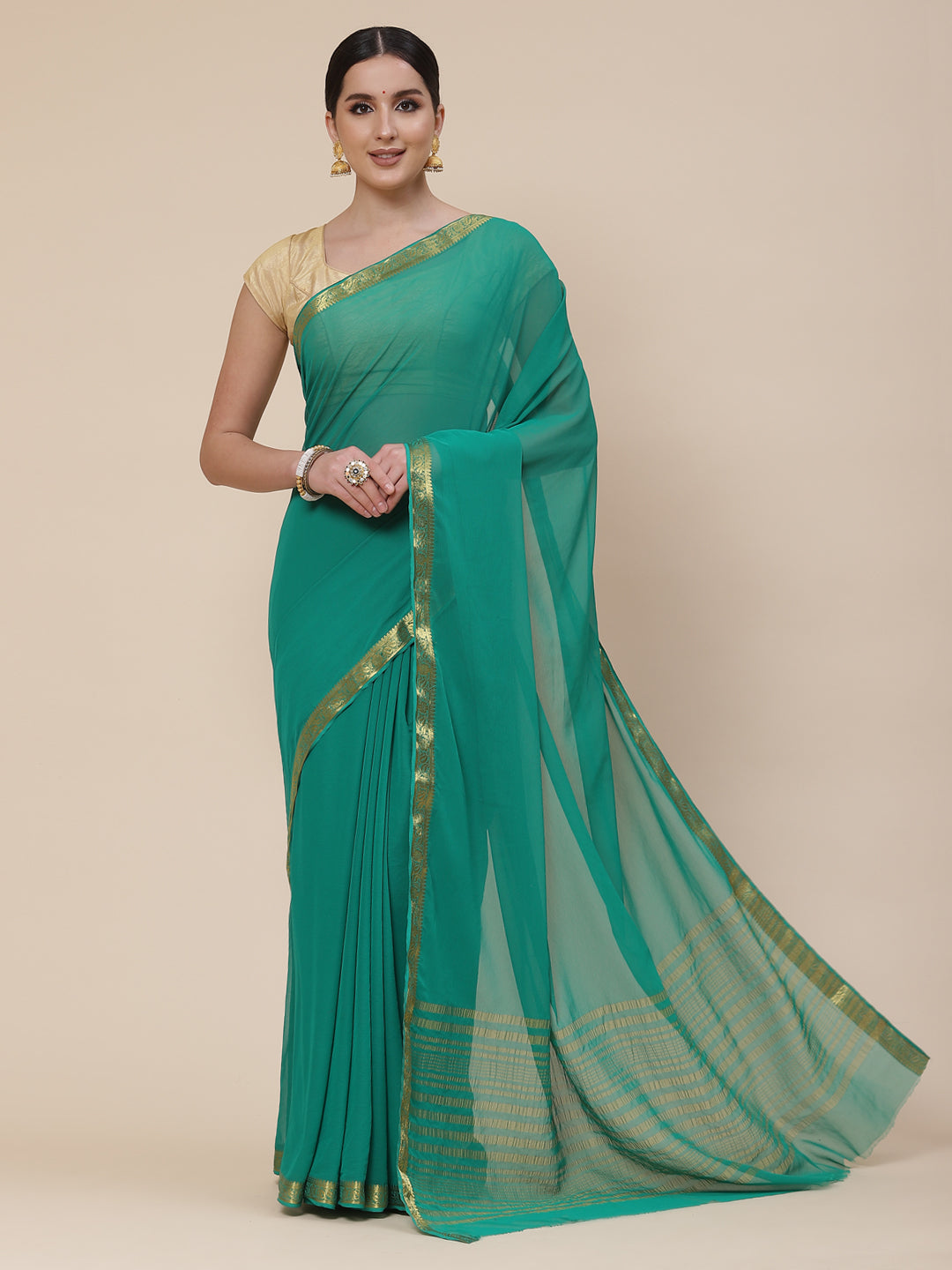 Piped Border Chiffon Plain Saree