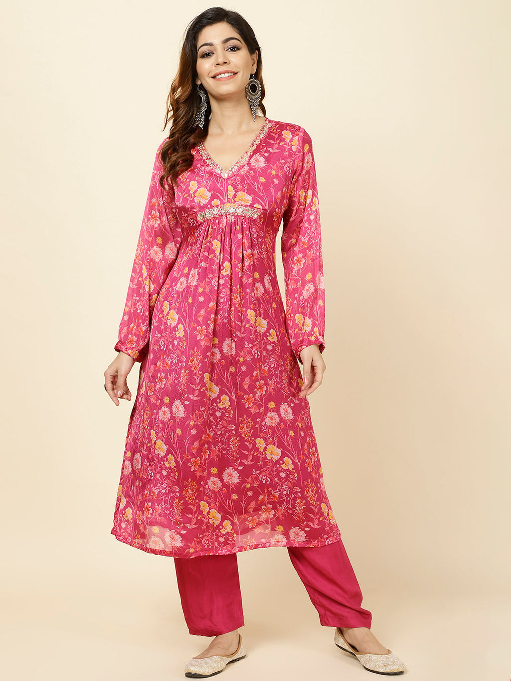 Printed Chinnon Kurta With Pants
