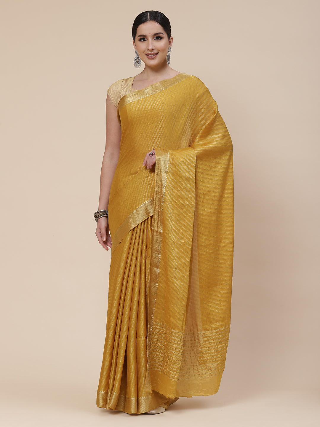 Striped Brocade Georgette Plain Saree