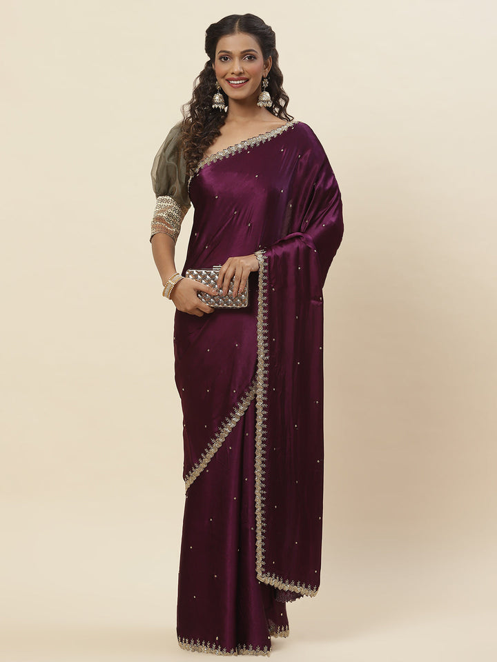 Cutdana Embroidered Chinnon Saree