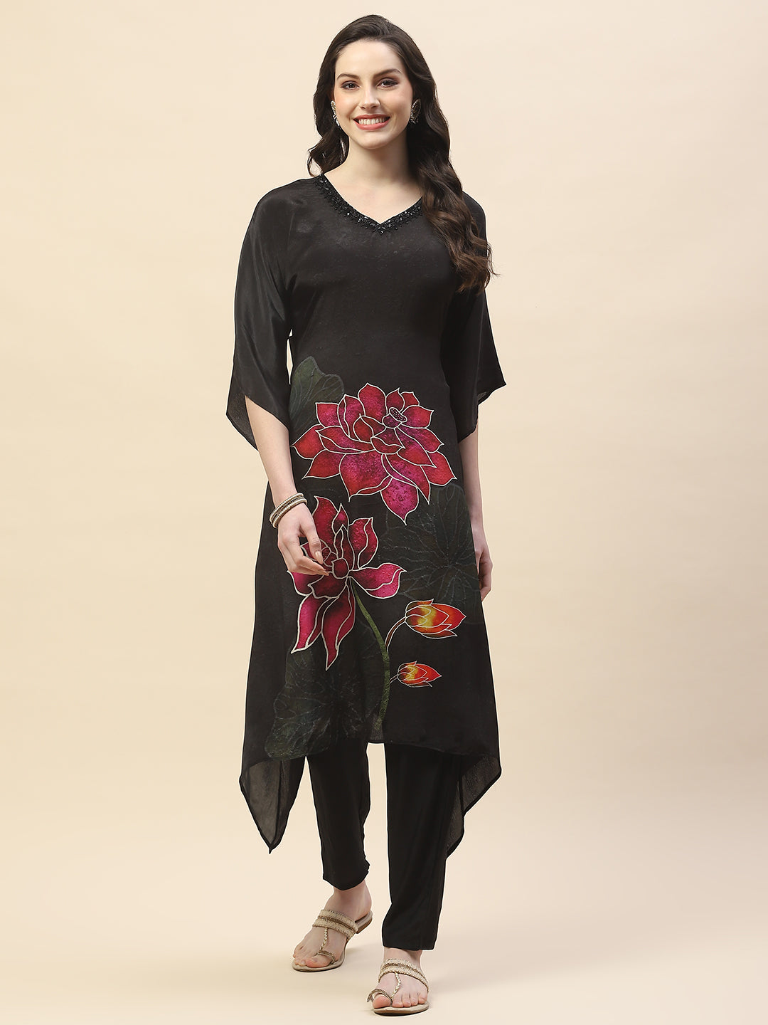 Printed Crepe Kurta With Pants