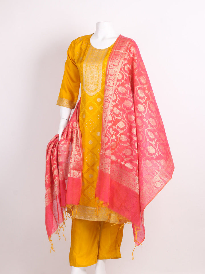 Banarasi Weave Tissue Kurta With Pants &amp; Dupatta