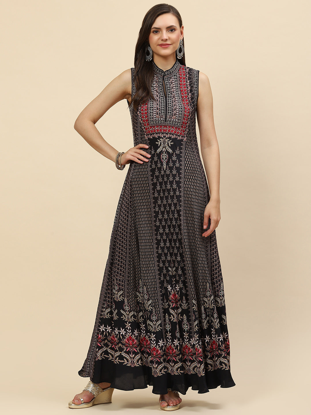 Digital Printed Crepe Gown Dress