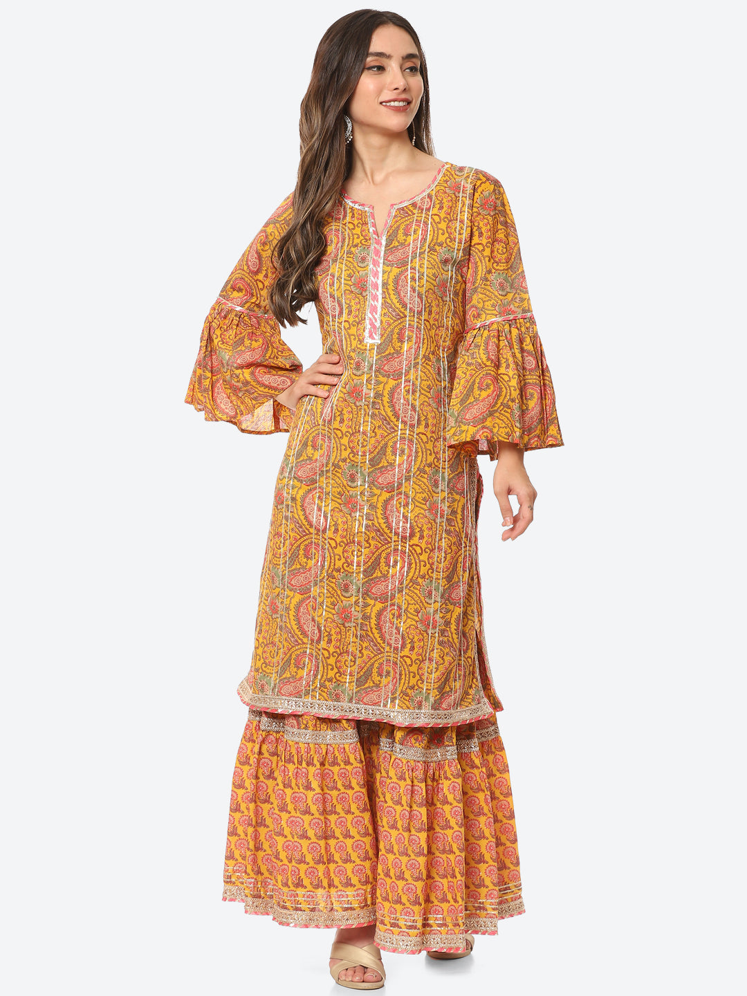 Printed Cotton Kurta With Sharara