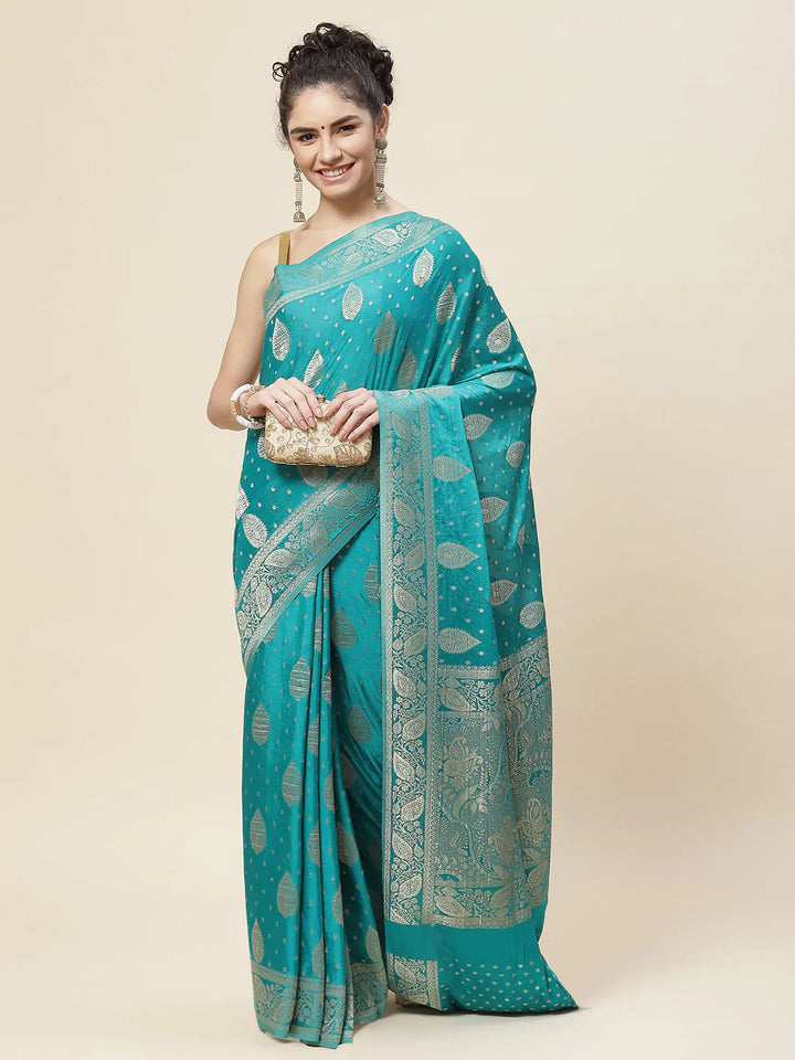 Zari Booti Crepe Plain Saree