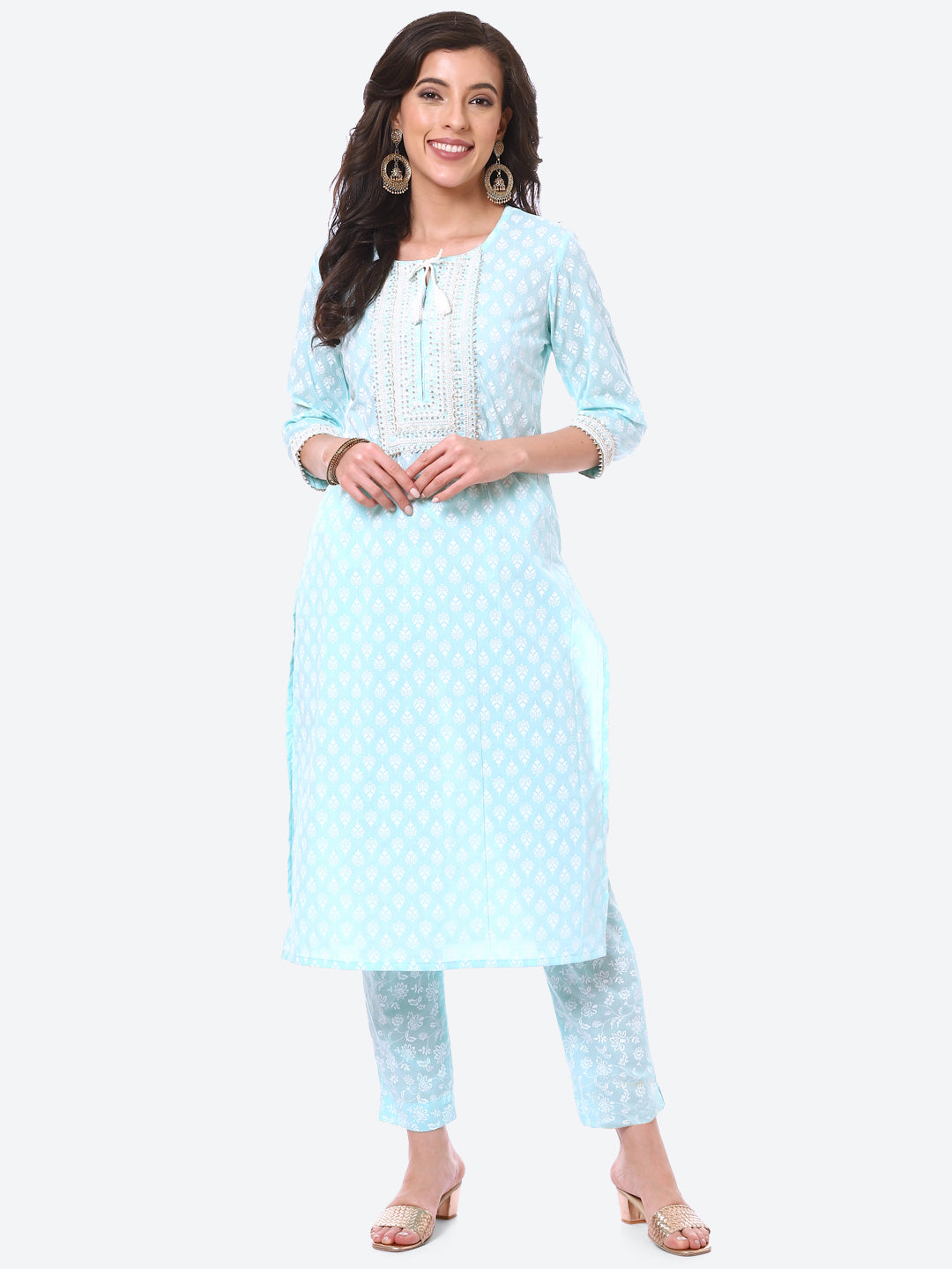 Sequin Work Printed Cotton Kurta With Pant