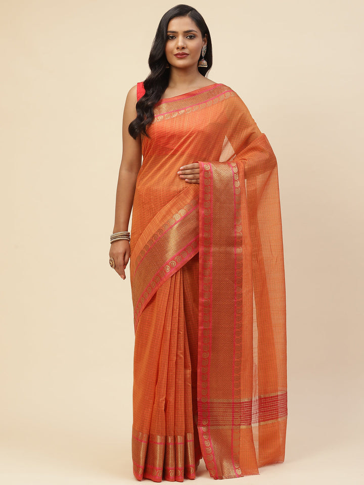 Plain Zari Border Cotton Woven Saree
