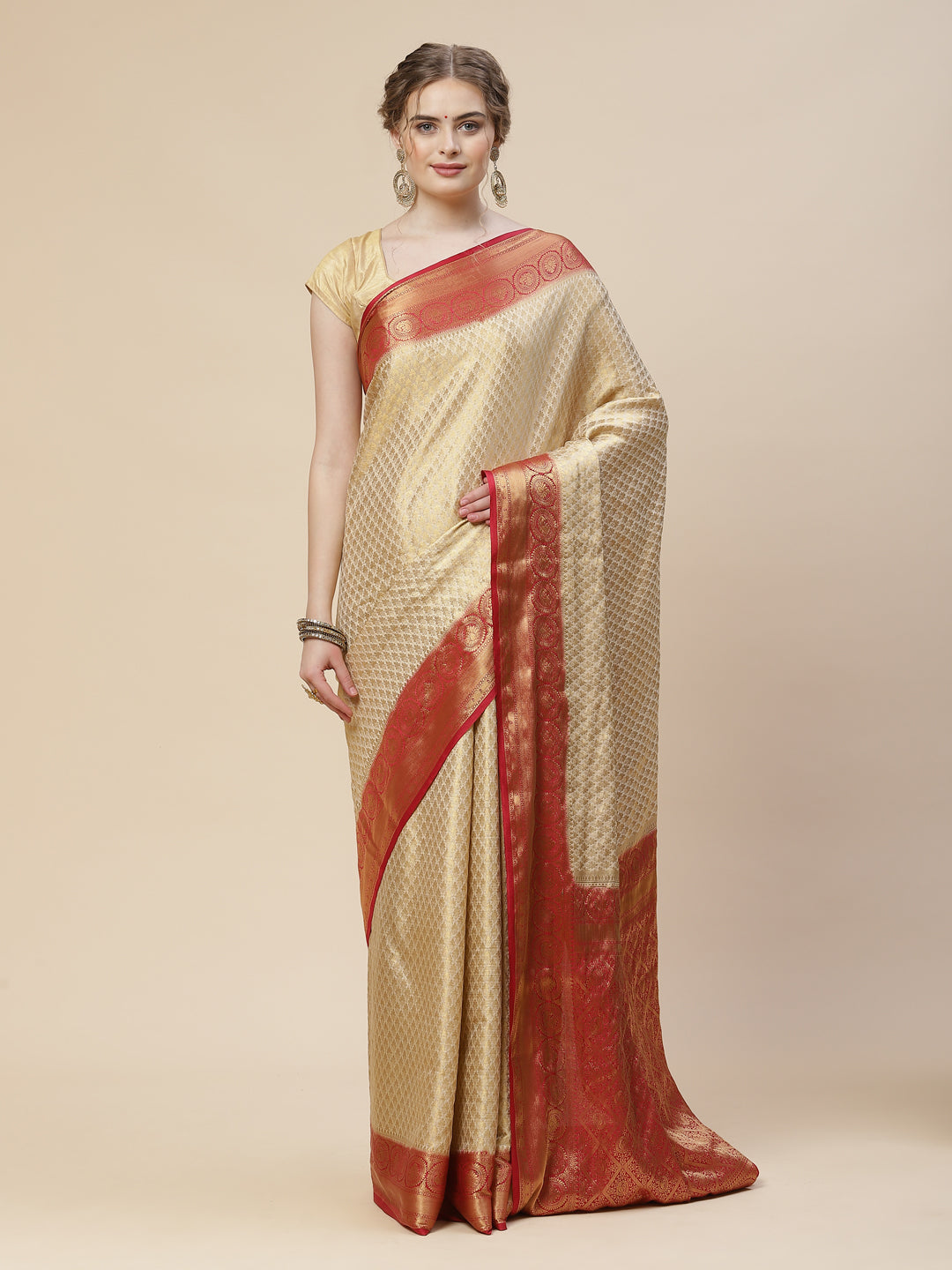 Brocade Zari Booti Art Handloom Woven Saree