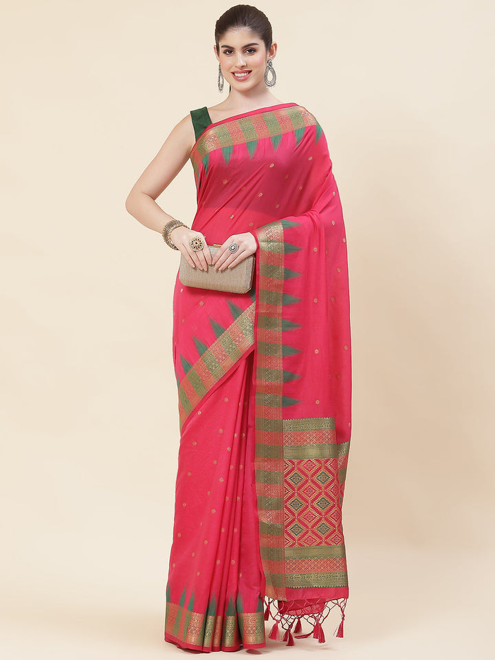 Plain Zari Booti Handloom Woven Saree