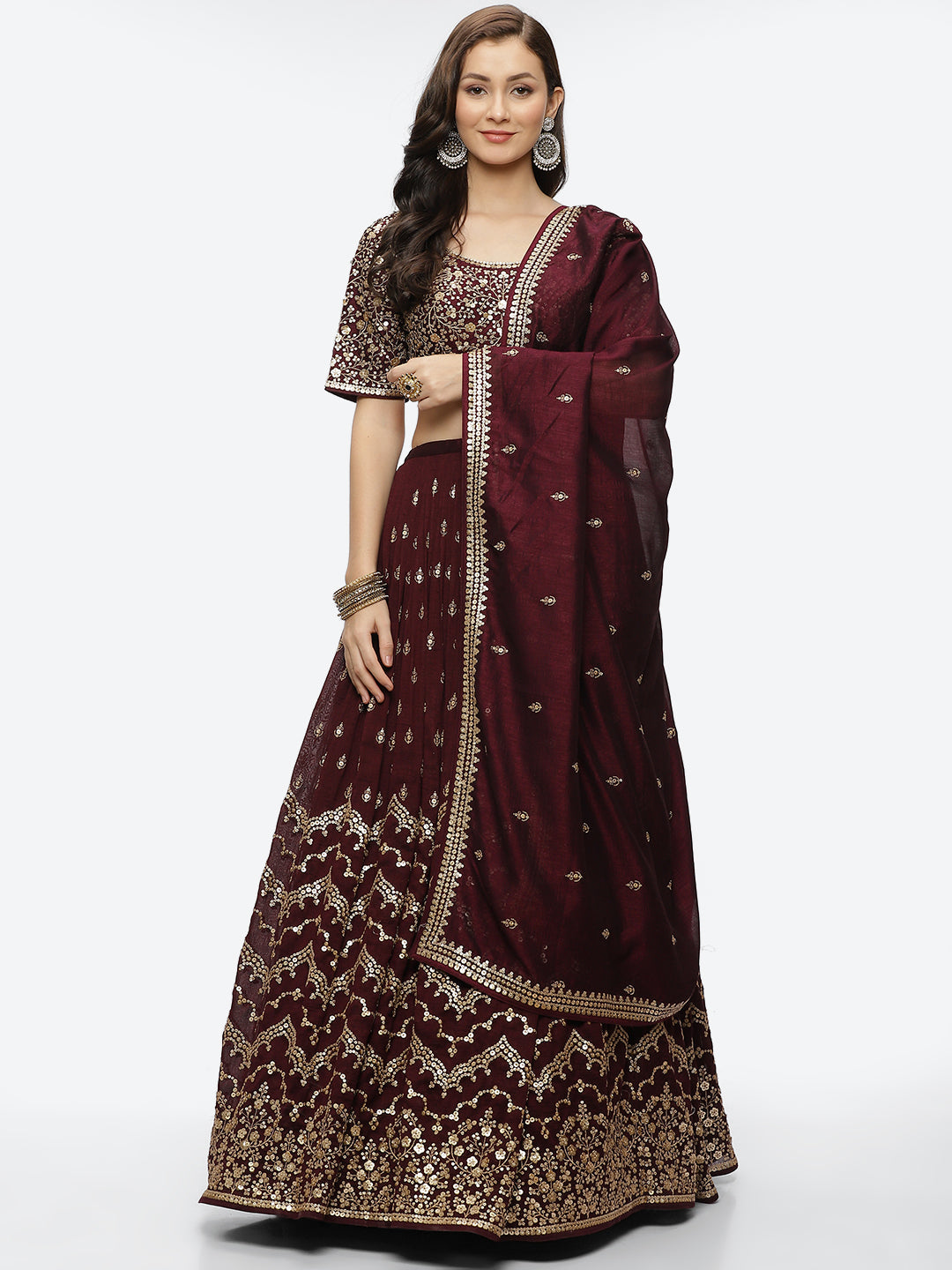 Sequin Work Art Handloom Choli With Lehenga &amp; Net Dupatta