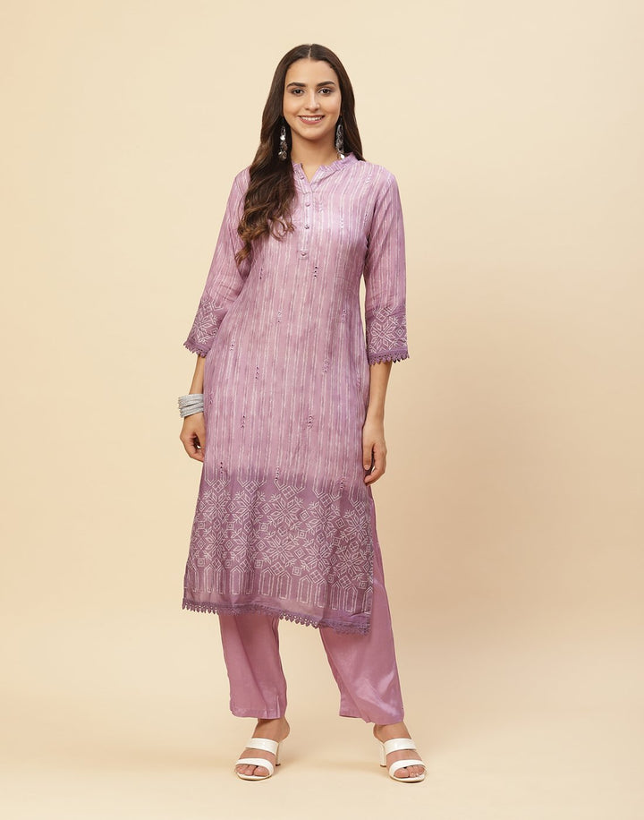 Mirror Work Printed Cotton Muslin Kurti With Pant