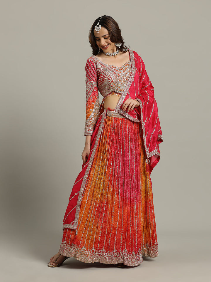 Bandhani Crepe Choli With Lehenga &amp; Dupatta