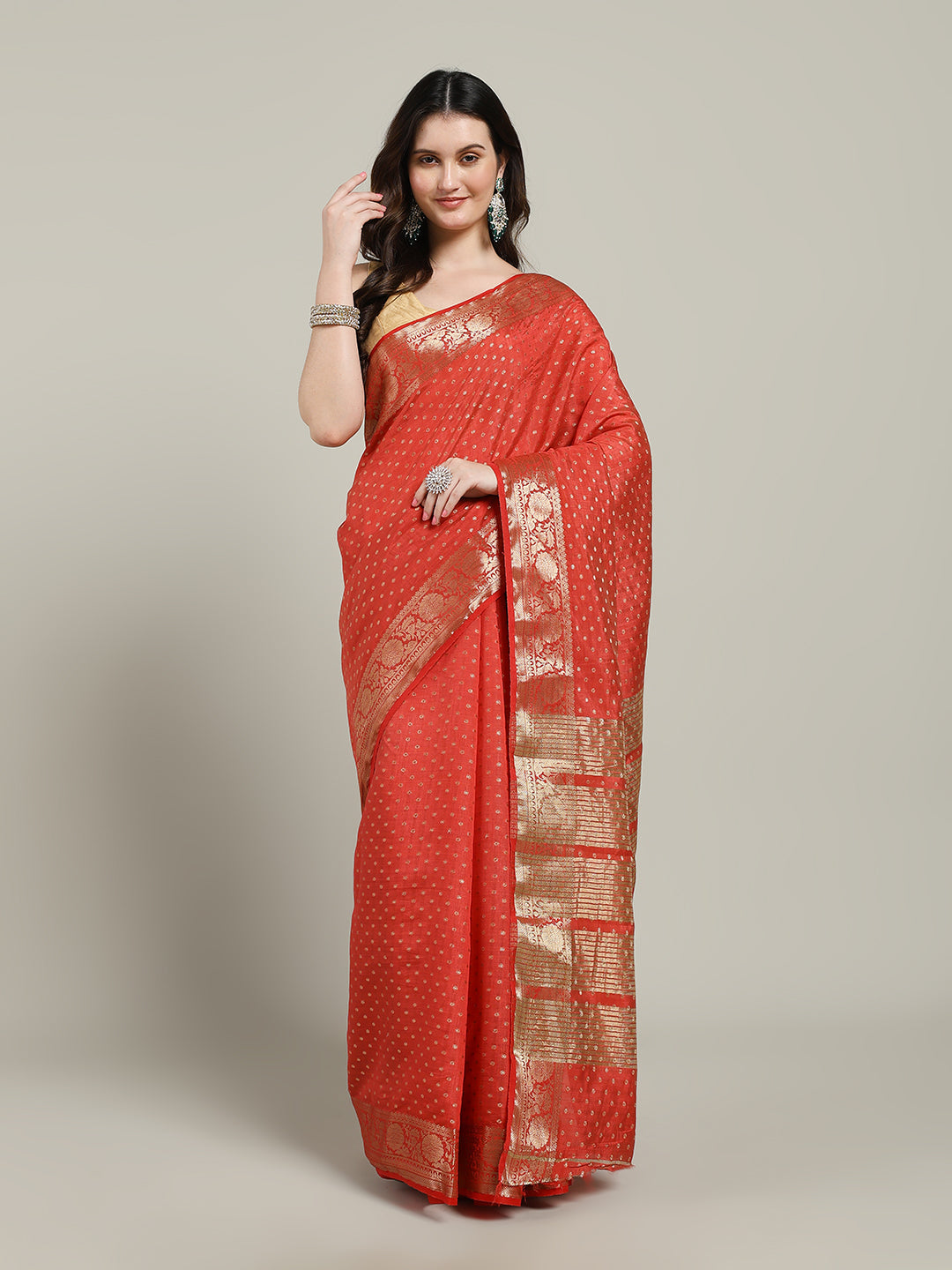Zari Border Booti Art Silk Woven Saree