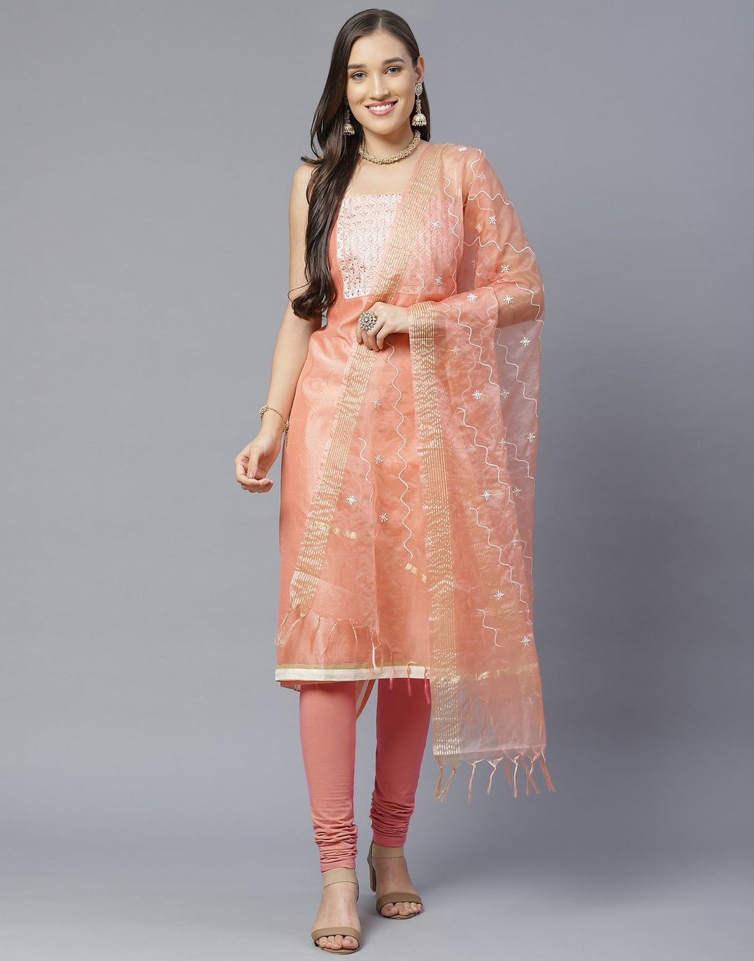 Chanderi Embroidered Suit Piece with fancy dupatta