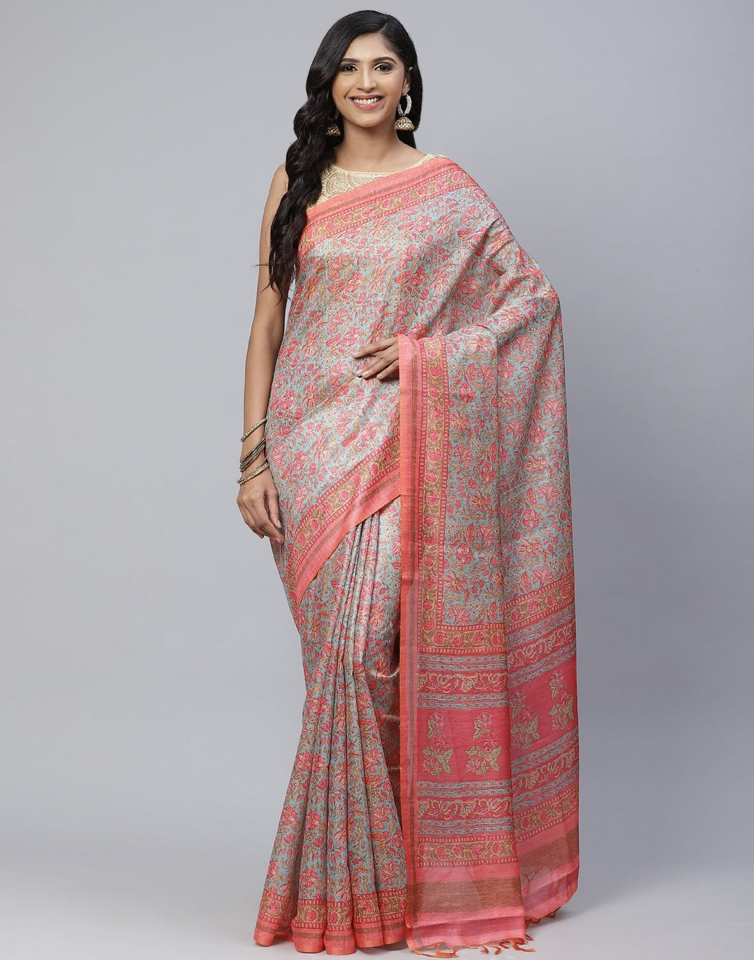 Printed Cotton Linen Saree