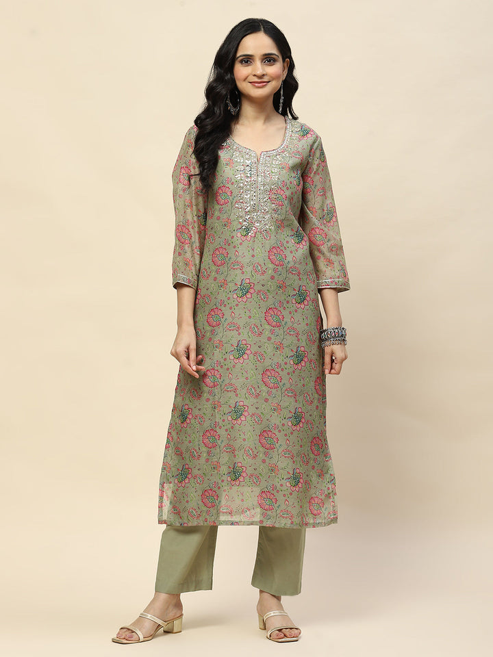 Gota Work Chanderi Kurta With Pants