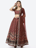 Floral Digital Printed Tussar Silk Choli With Lehenga & Net Dupatta