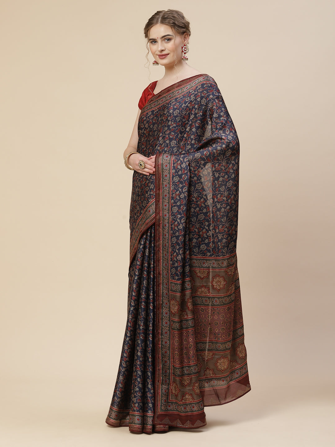 Stone Work Satin Printed Saree