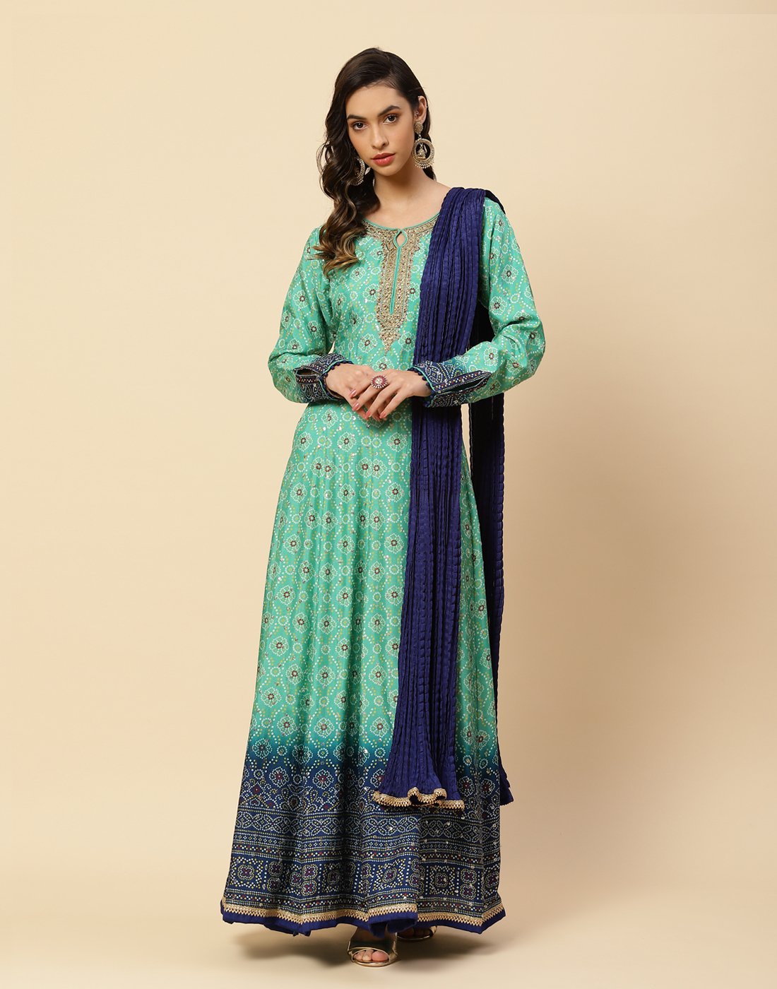 Bandhez Printed Cotton Anarkali Salwar Kameez With Art Handloom Dupatta