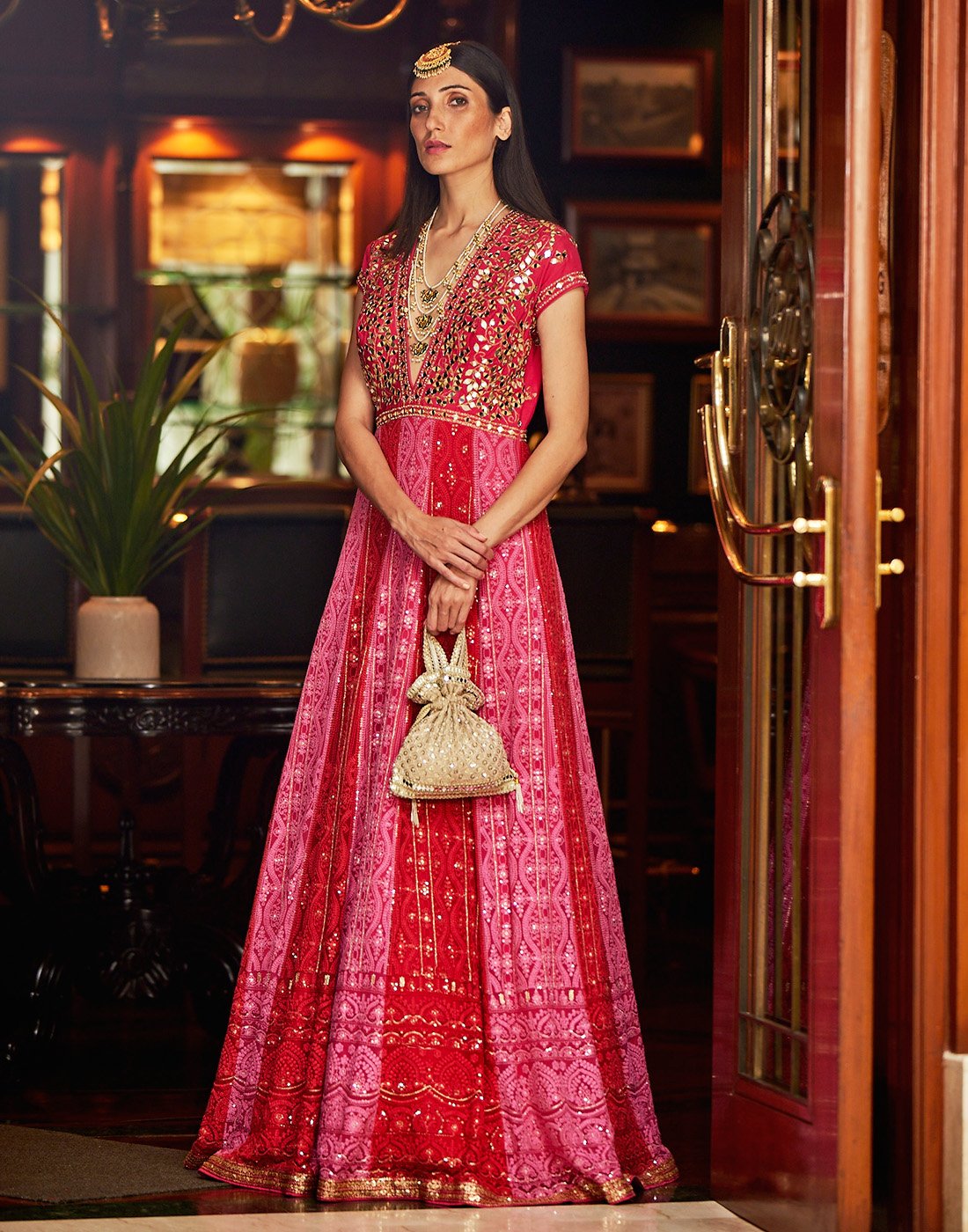 Embroidered Georgette Anarkali Salwar Kameez Stitched Suit With Mirror Work