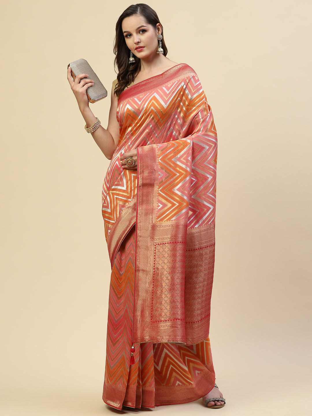 Zari Jaal Crepe Woven Saree