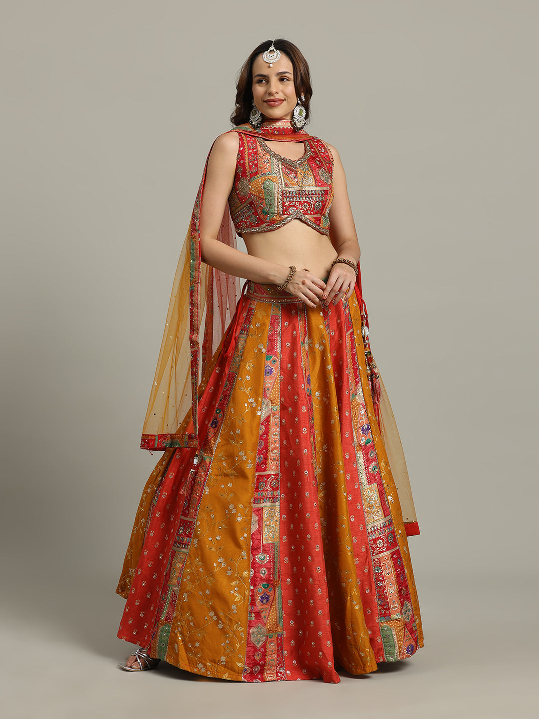 Multi Kali Art Silk Choli With Lehenga &amp; Dupatta