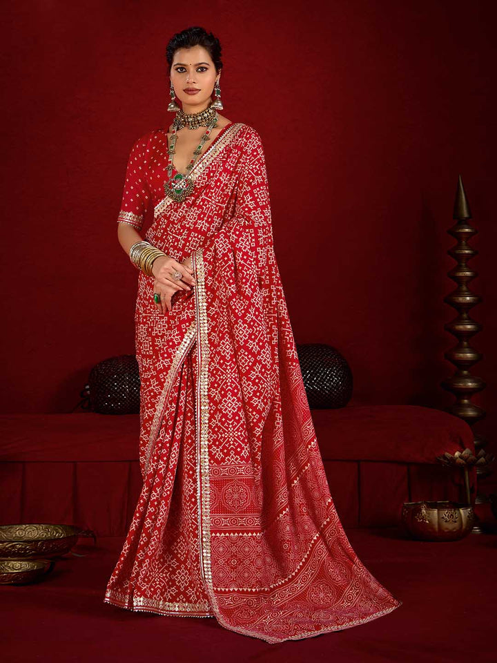 Printed &amp; Gota Work Art Silk Saree