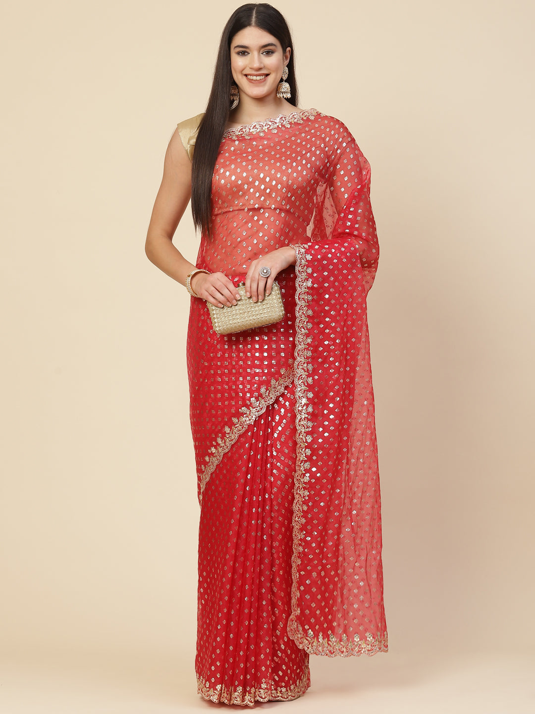 Mirror Embroidered Organza Saree
