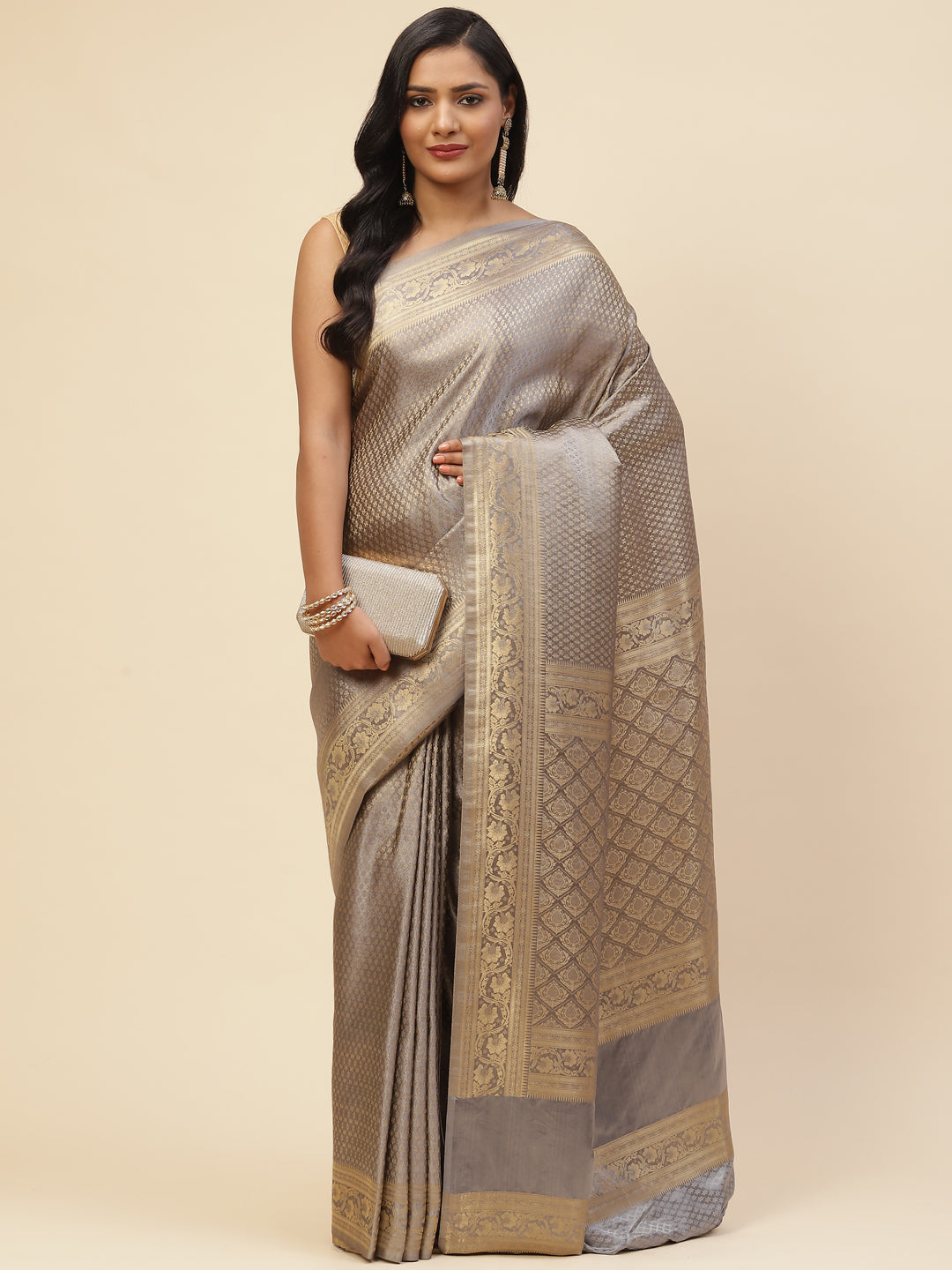 Brocade Zari Booti Satin Woven Saree