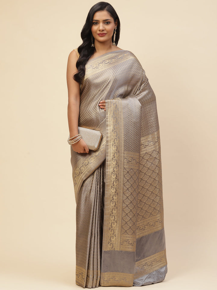 Brocade Zari Booti Satin Woven Saree
