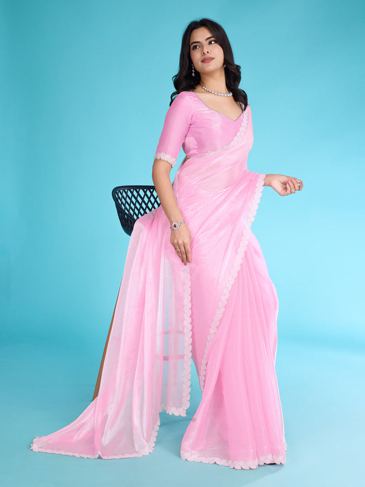 Embroidered Chinon Saree