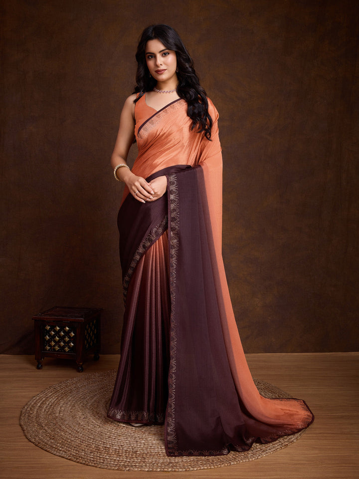 Embroidered Chinon Saree