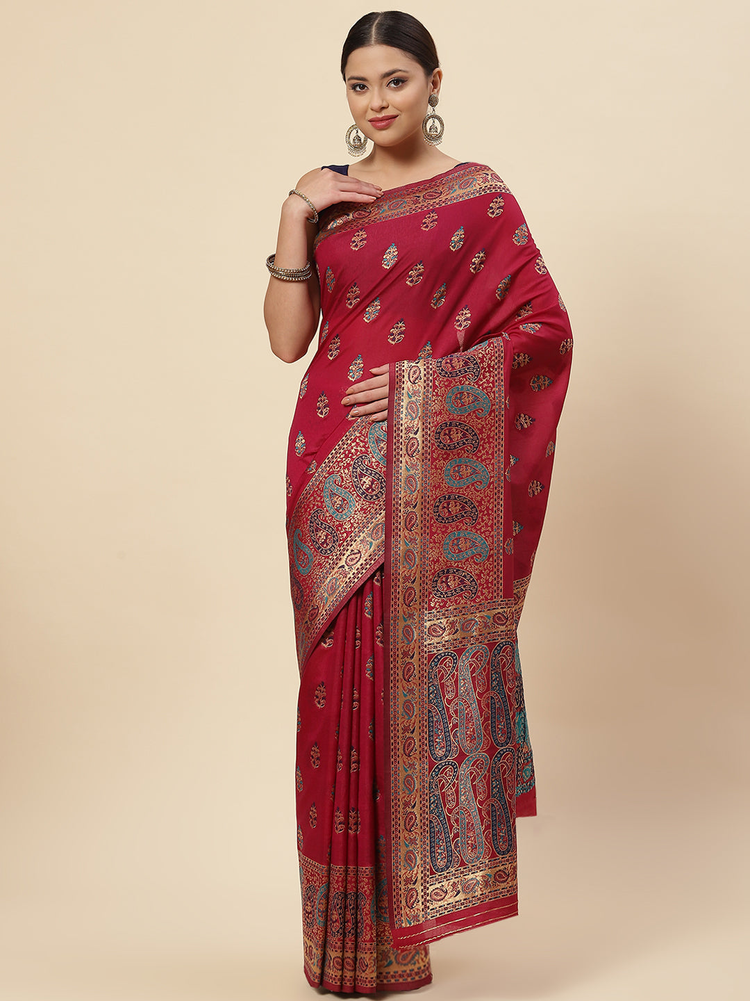 Zari Border Booti Handloom Woven Saree