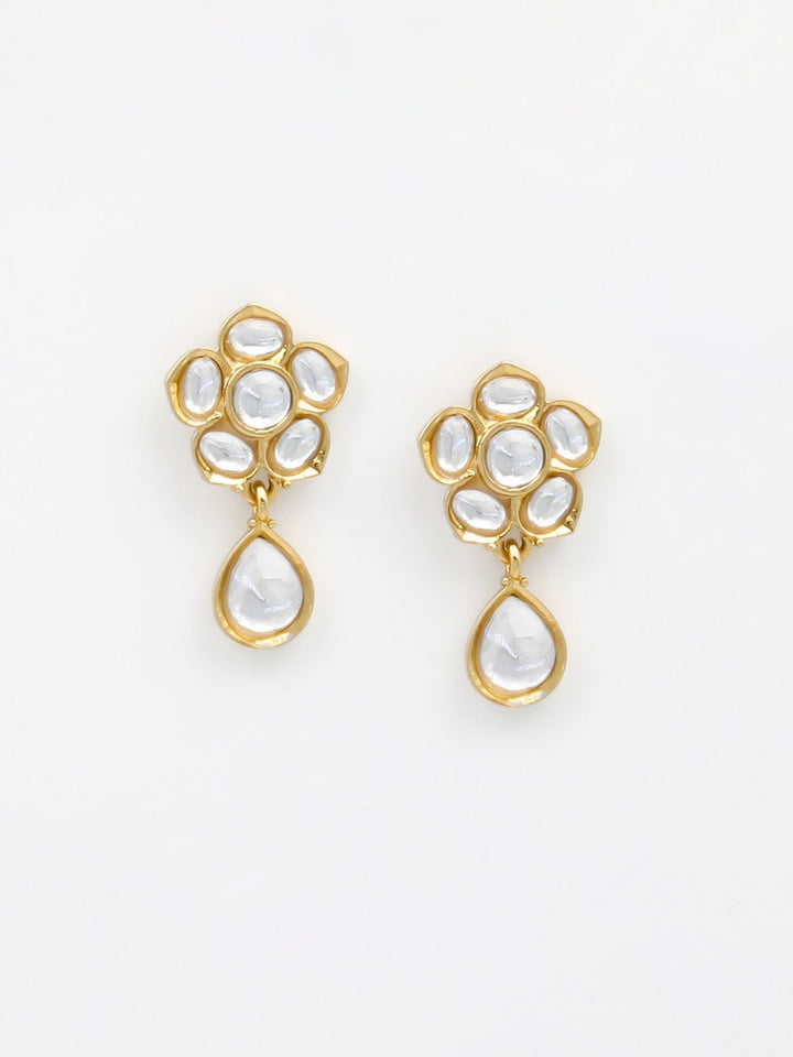 Gold &amp; White Drop Earrings