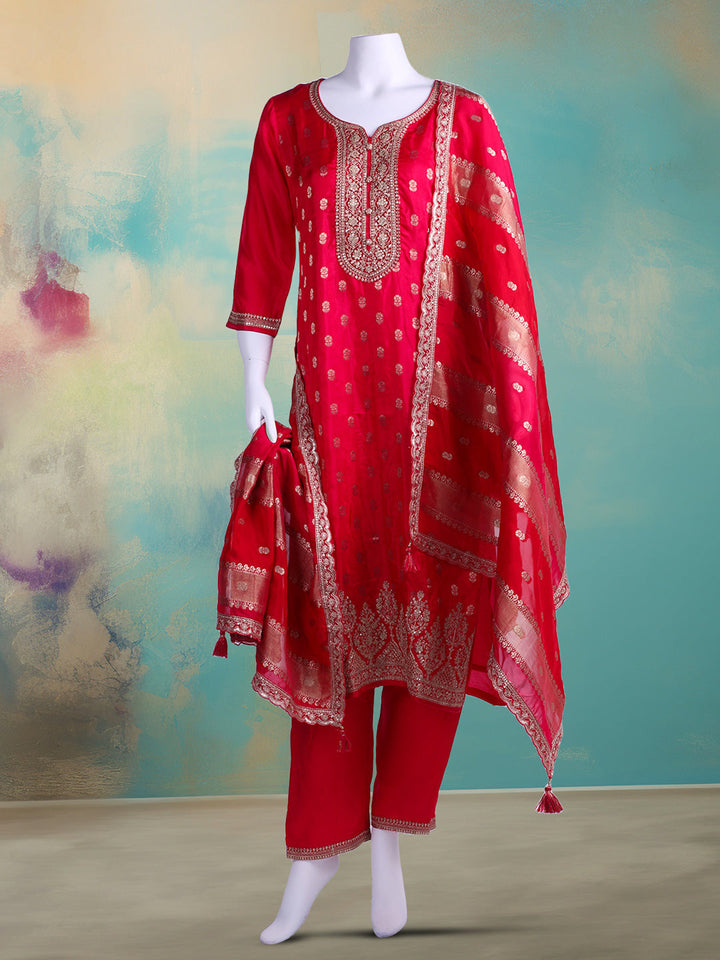 Embroidered Banarasi Kurta With Pant &amp; Dupatta