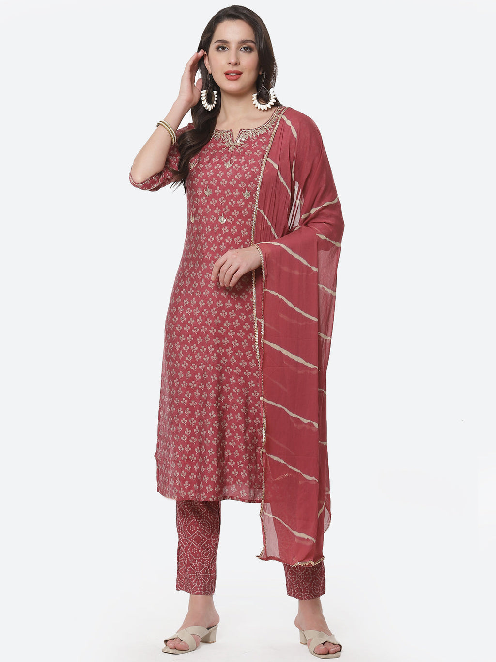 Cotton Muslin Printed Kurti With Pant And Dupatta
