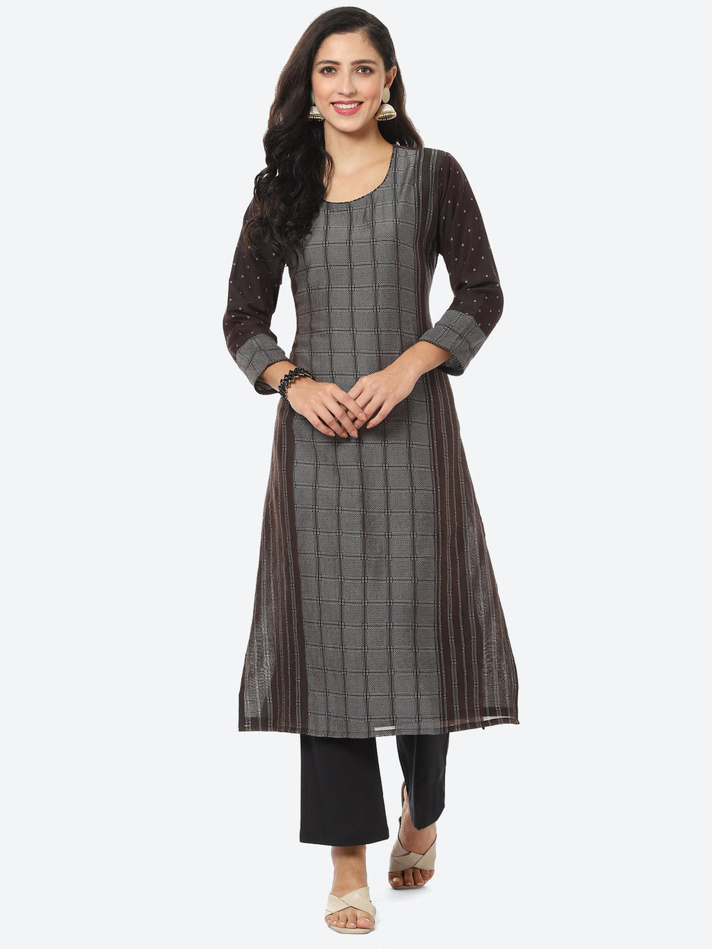 Checked Printed Chanderi Kurta With Pant
