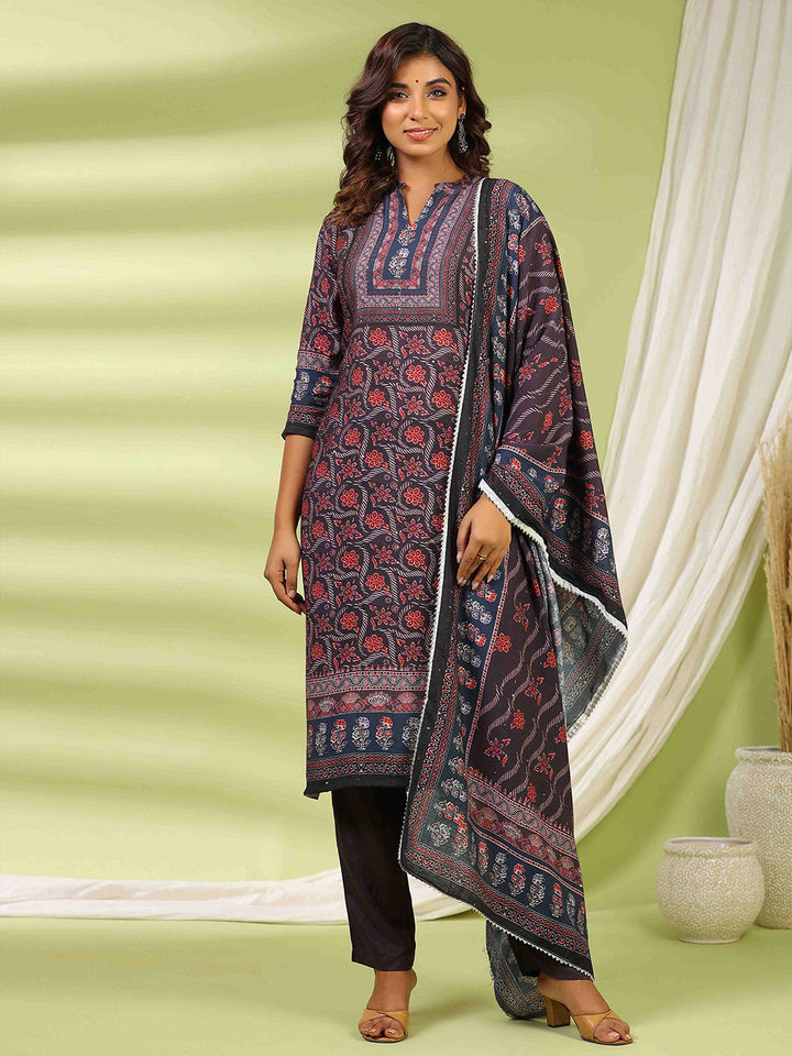 Printed Muslin Kurta With Pants &amp; Dupatta