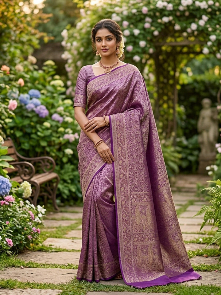 Lavender Woven Design Satan Resham Banarasi Saree