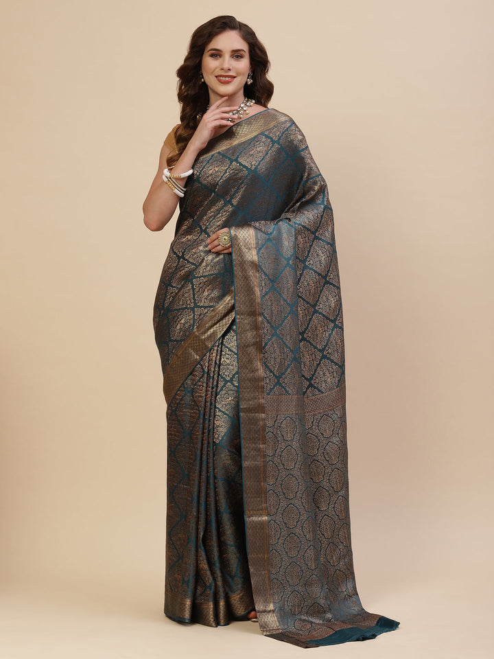 Antique Brocade Jaal Crepe Plain Saree