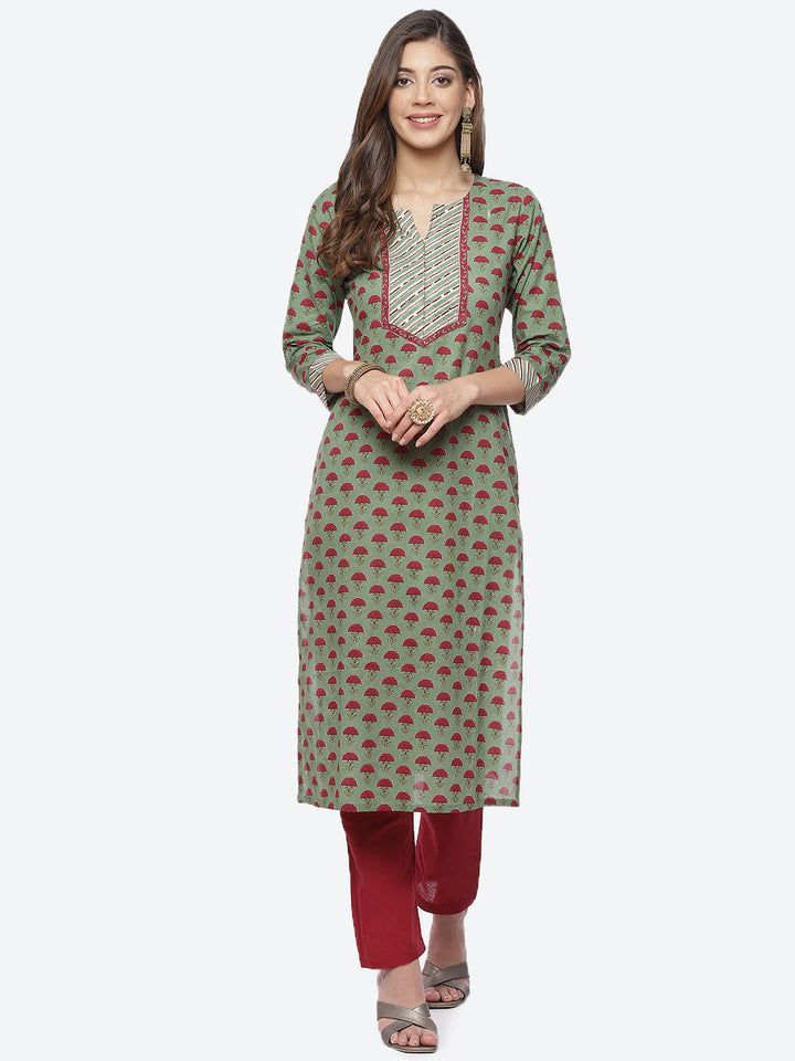 Floral Printed Cotton Kurta With Pant